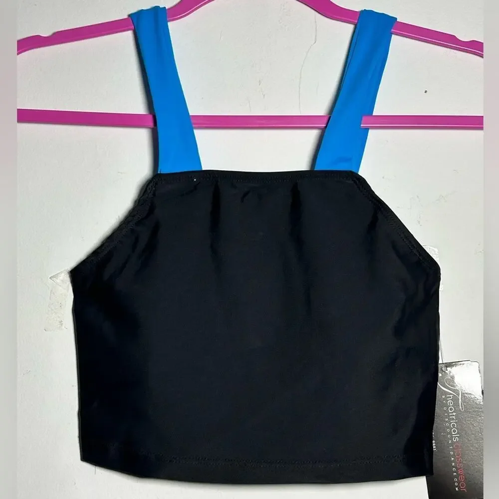 SET Theatricals Black Turquoise 2PC Dance Crop Top and Bike Shorts Adult XS NWT